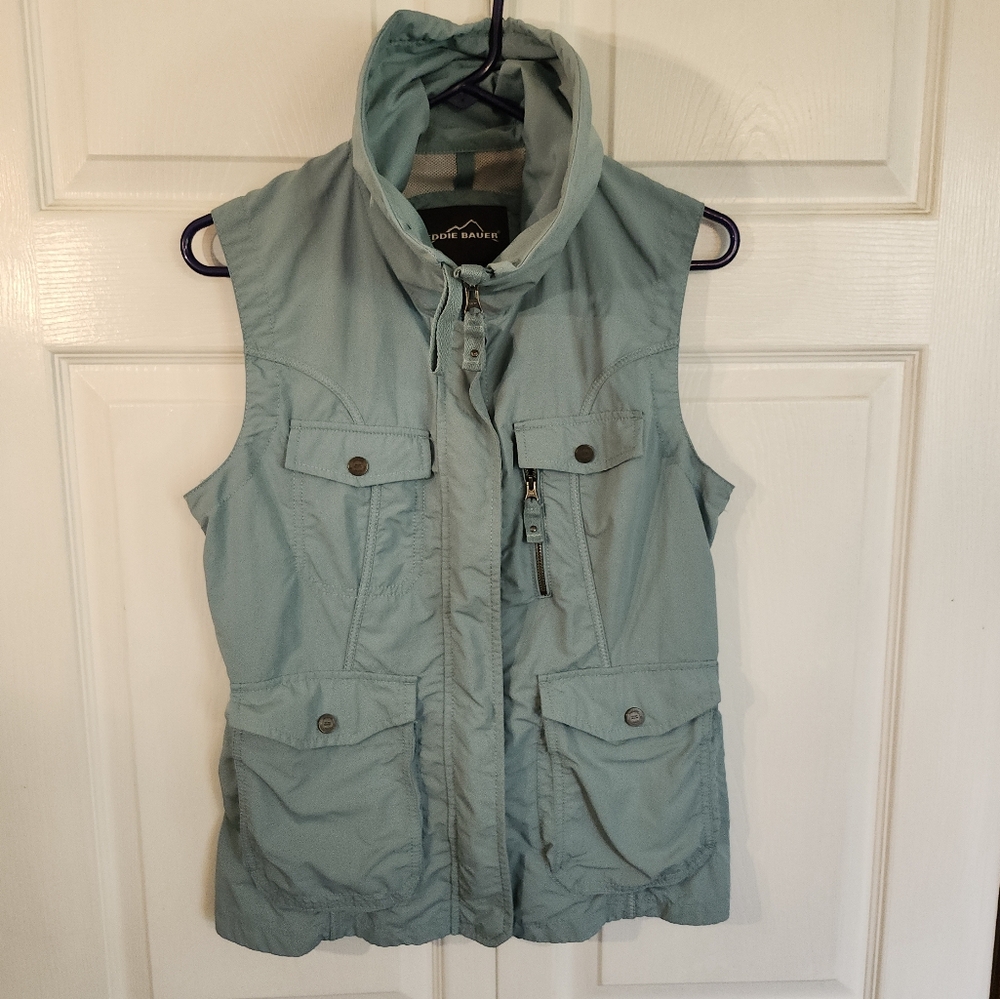 Eddie Bauer TRAVEX Blue/Green Hiking Outdoor Full Zip High Neck Vest Womens M
